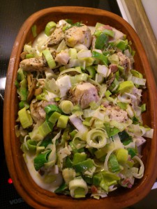 Kalkun med bacon og porrer i ovn - opskrift 