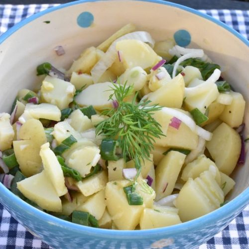 Kold kartoffelsalat med eddike olie dressing