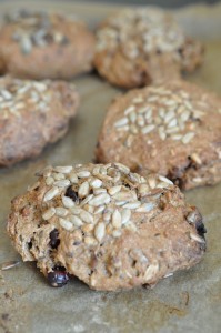 Rugbrødsstykker af rugbrødsblanding - med mandler og tranebær 