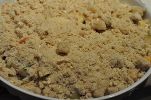 Pærecrumble med marcipan - nem pærekage