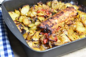 Marineret svinefilet i ovn med tilbehør - kamfilet