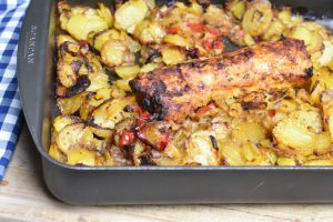 Marineret svinefilet i ovn med tilbehør - kamfilet