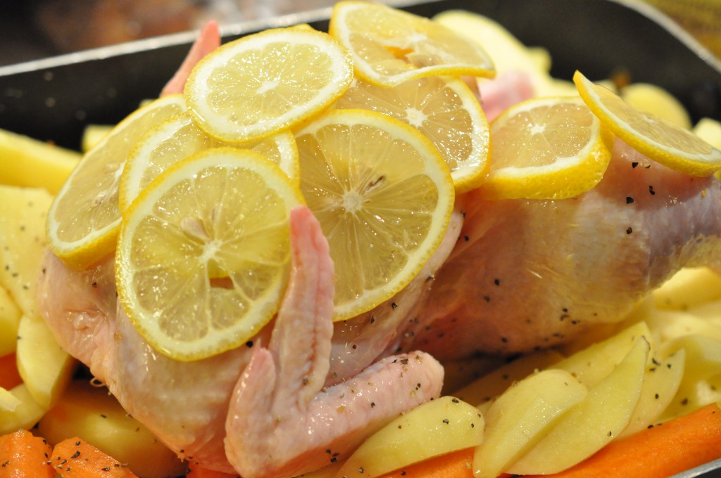 Kylling med honning og citron og kartofler ovn
