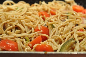 Pasta med squash og kylling gratineret i ovn