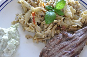 Tykstegsbøffer og pestopasta