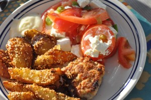 Karbonader med sesam pommes frites & aioli