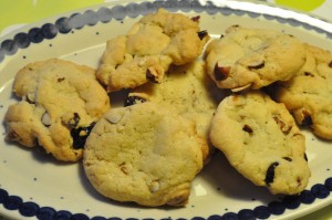 Cookies med hvid chokolade og tranebær