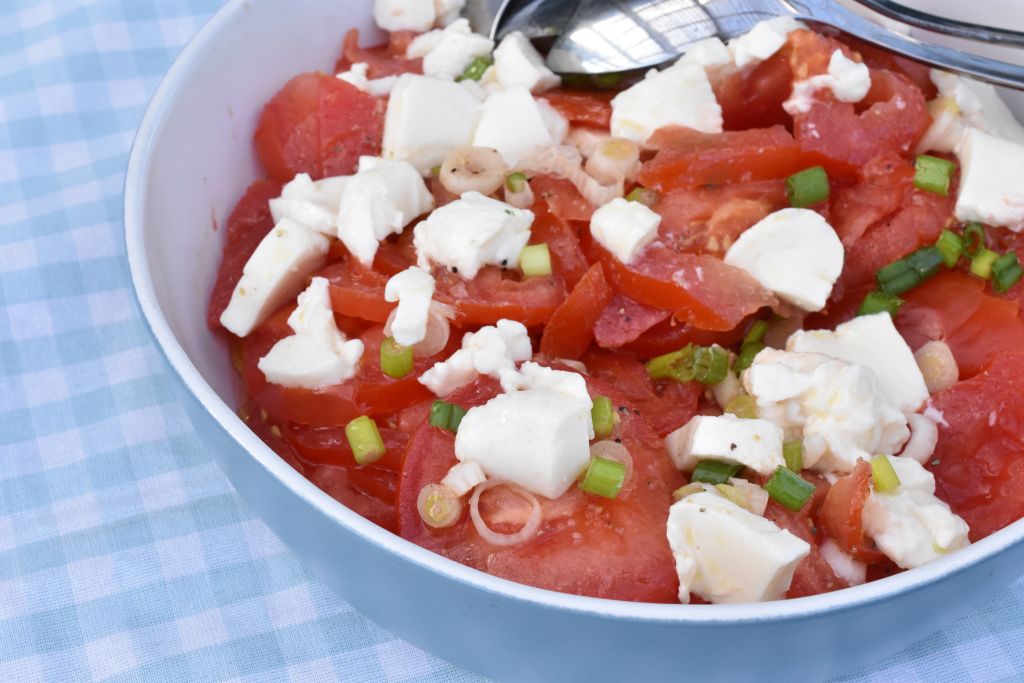 Tomatsalat med forårsløg & mozzarella - nem