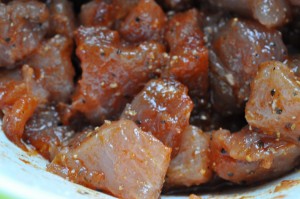 Grillspyd opskrift med svinekød og grøntsager