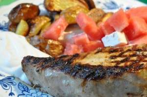 Skaftkoteletter på grill pande - med tilbehør