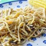 Pasta med ostesovs, bacon & peberfrugt