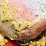 Skinke i stegeso med grøntsager og kokosmælk