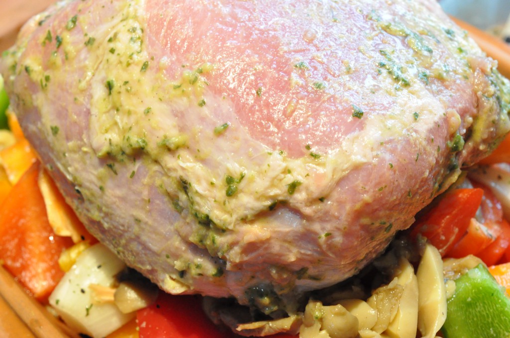 Skinke i stegeso med grøntsager og kokosmælk