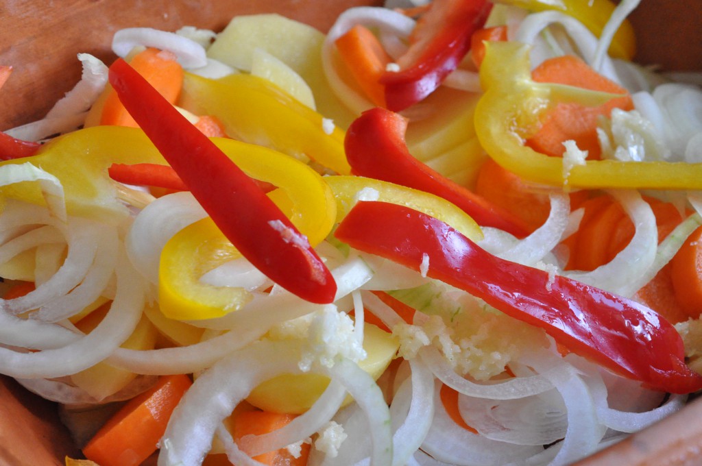 Flødekartofler med peberfrugt og løg