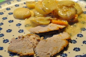 Skinke og flødekartofler med peberfrugt i stegeso