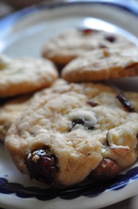 Småkager med tranebær, mandler og vanilje - sprøde cookies