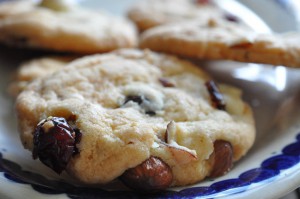 Småkager med tranebær, mandler og vanilje - sprøde cookies