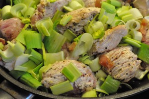 Kalkunbryst med porrer, bacon, tomat og fløde