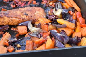 Svinefilet med grøntsager i ovn - tilbehør til pasta