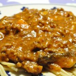 Gratineret pasta af spaghetti Bolognese
