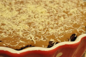 Chokoladekage med marcipan og nougat - nem