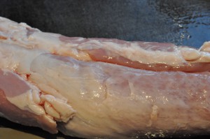 Mørbradgryde med fløde, timian og ostesovs