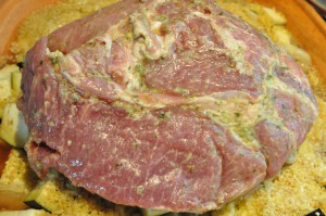 Nakkefilet med bulgur, squash og aubergine i stegeso