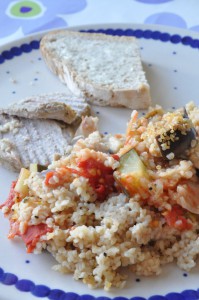 DSC_4815 • nogetiovnen.dk Nakkefilet med bulgur, squash og aubergine i stegeso