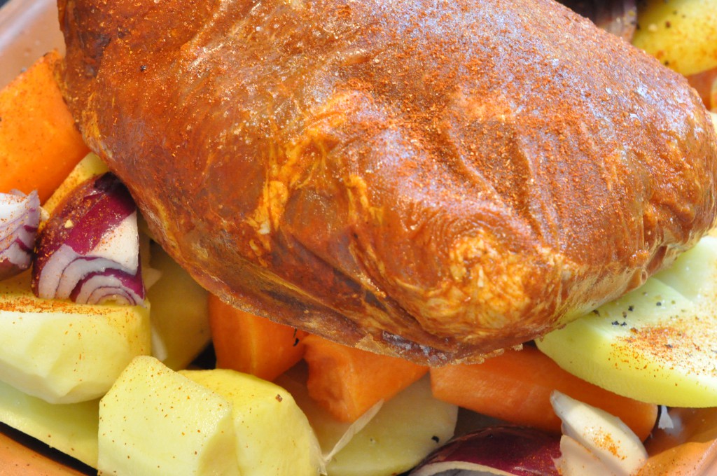 Pulled pork og stegte kartofler i Römertopf