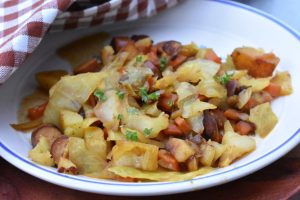 Karrykål med pølser - nem sund billig opskrift