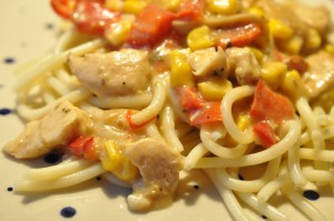 Kylling med ostesovs og pasta - nem gryderet