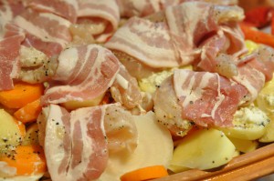 Kyllingefilet i stegeso med bacon og kartofler