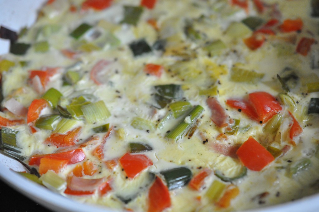 Omelet med skinke og grøntsager - opskrift