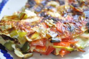 Omelet med skinke og grøntsager - opskrift