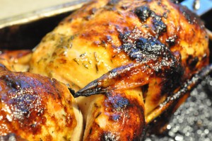 Grillkyllling på grillskyd med paprika og sennepsmarinade