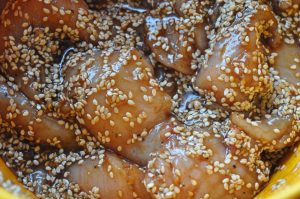 Kyllingeinderfilet med soya marinade & sesam