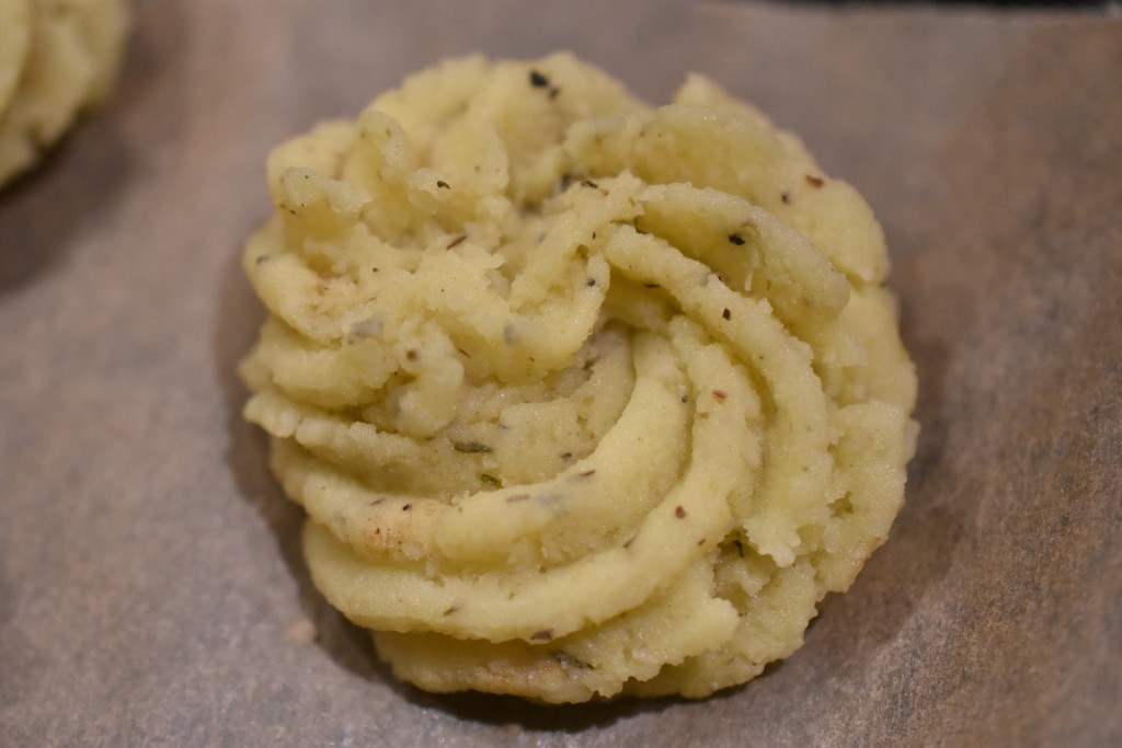 Bagt kartoffelmos i ovn - små kartoffelrosetter