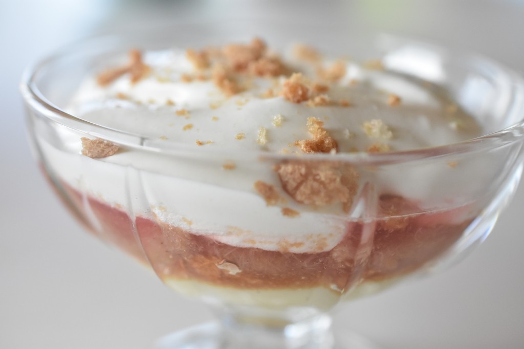 Rabarbertrifli med makroner og hjemmelavet vaniljecreme