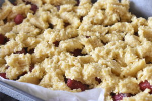 Jordbærkage med kokos - nem crumble opskrift