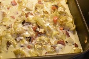 Æggekage med creme fraiche & spidskål - i ovn