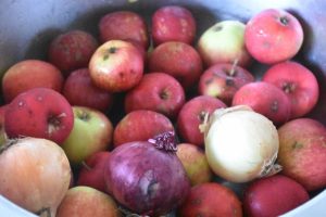 Æbleflæsk i ovn med bacon og løg - opskrift