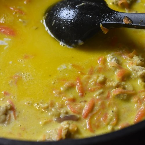 Kødsovs med kylling, karry og kokosmælk