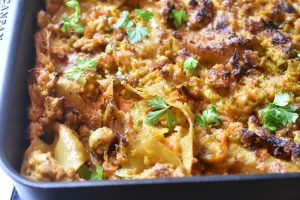 Kyllingelasagne med kokosmælk og karry