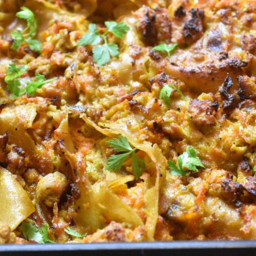 Kyllingelasagne med kokosmælk og karry