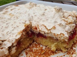 Herregårdskage med rabarber & kokos marengs