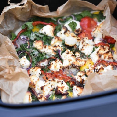 Omelet i airfryer - med spinat og feta - sund