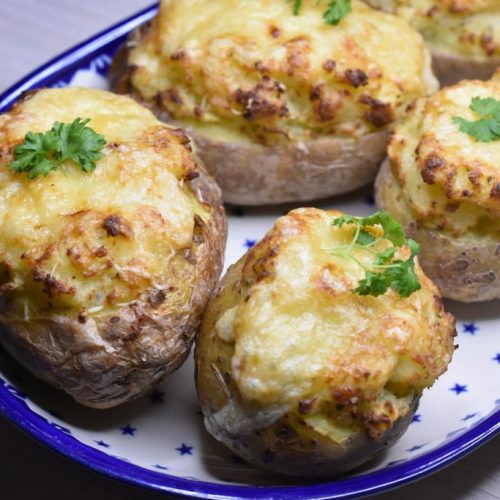Fyldte bagte kartofler - dobbeltbagte kartofler