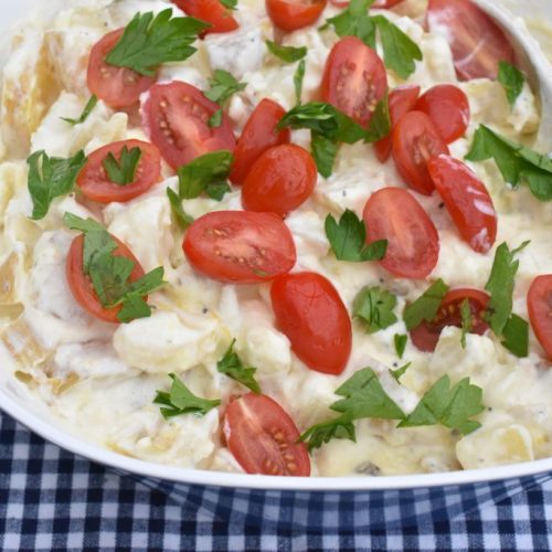 Kartoffelsalat med karry og sennep - god kold kartoffelsalat