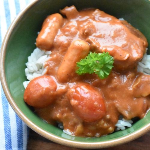 Mørbradgryde med bacon og cocktailpølser- luksus opskrift